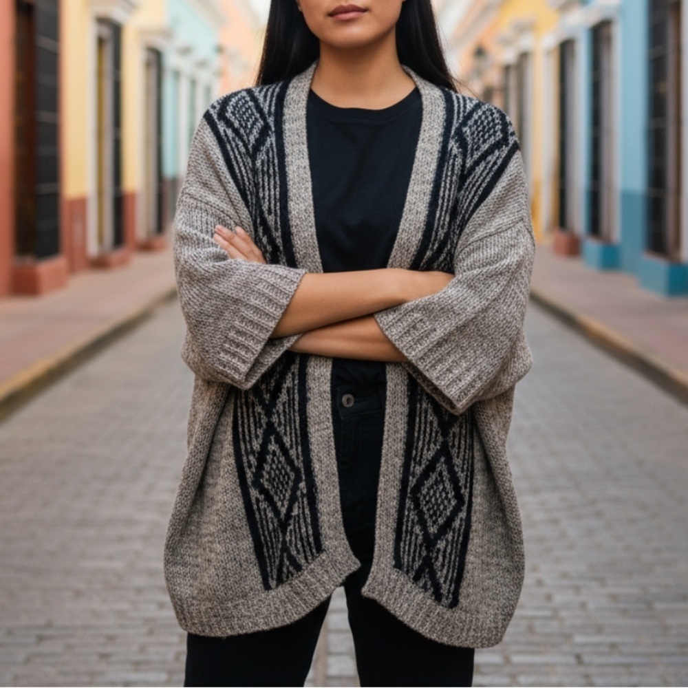 Zara twist knit cardigan with jacquard pattern m